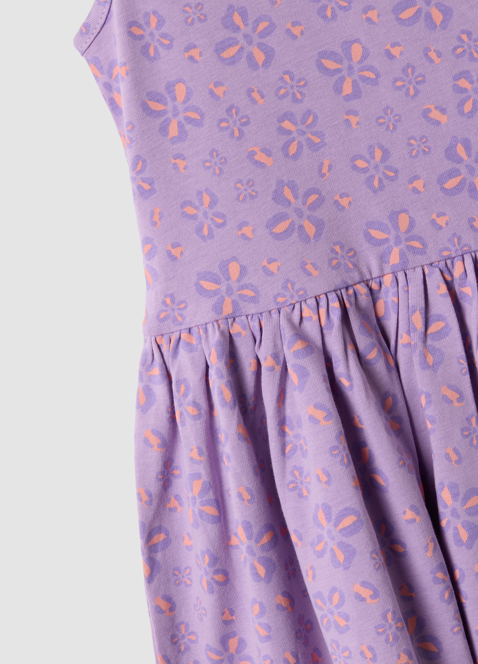 Vestido roxo em algod&atilde;o puro com estampado floral