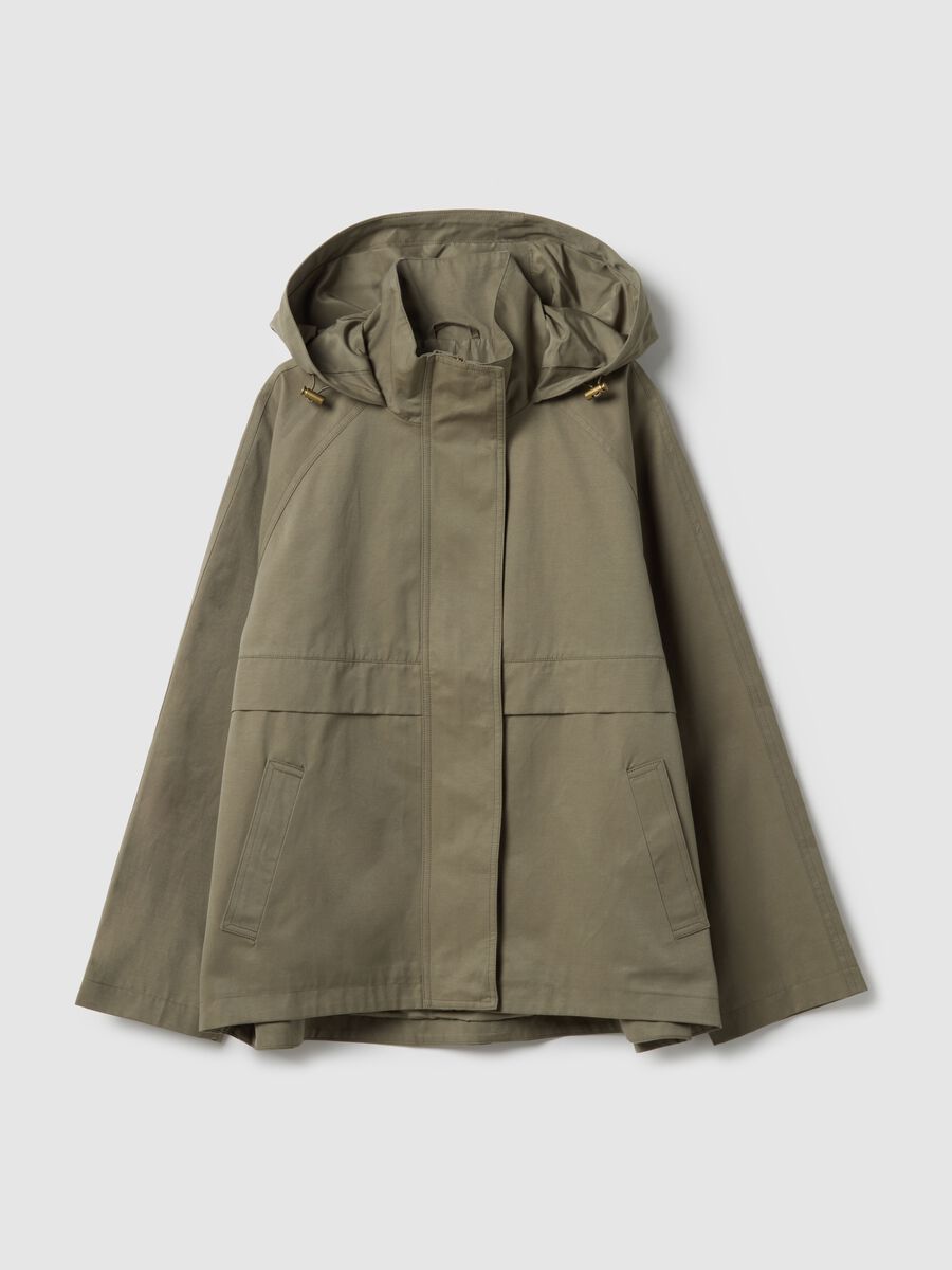 Green Cotton Blend Parka with Hood Regular Fit_4