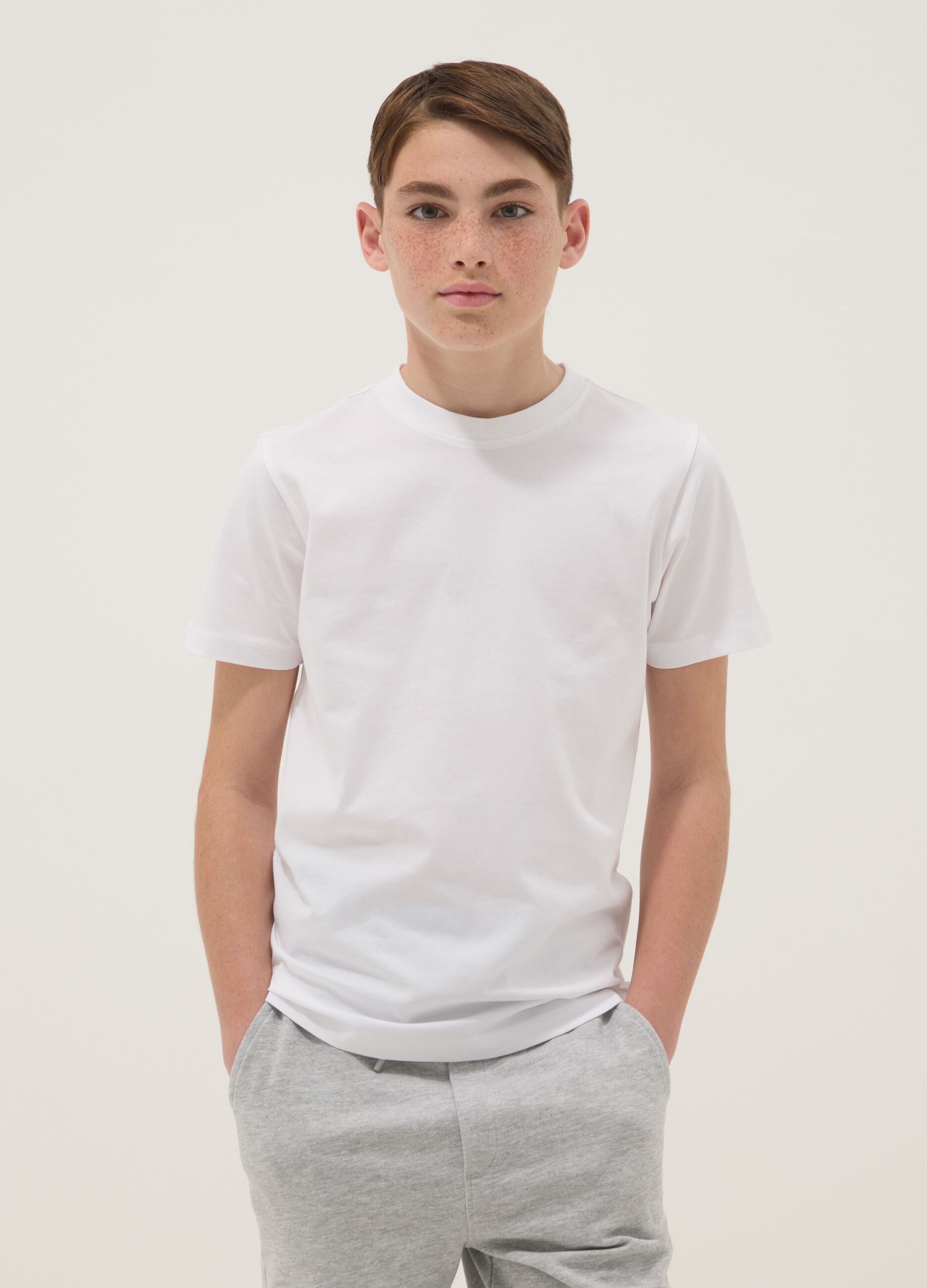 Boys' white pure cotton regular-fit T-shirt