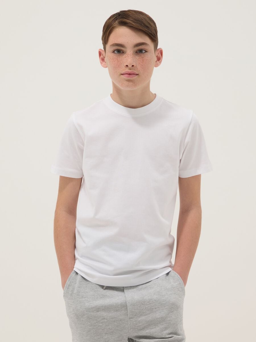 Boys' white pure cotton regular-fit T-shirt_0