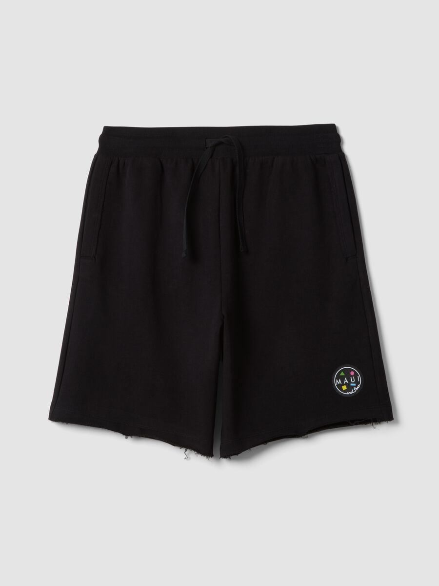 Black pure cotton relaxed-fit Bermuda shorts with raw-cut hems_4