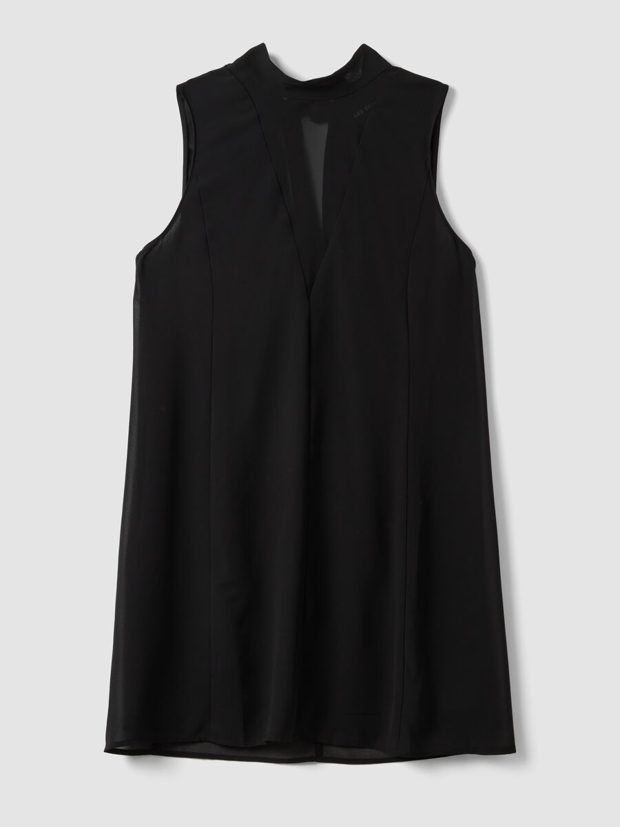 Black sleeveless high-neck slim-fit dress with bow_0