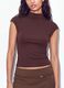 Brown fitted modal and stretch cotton T-shirt with mock neck_3