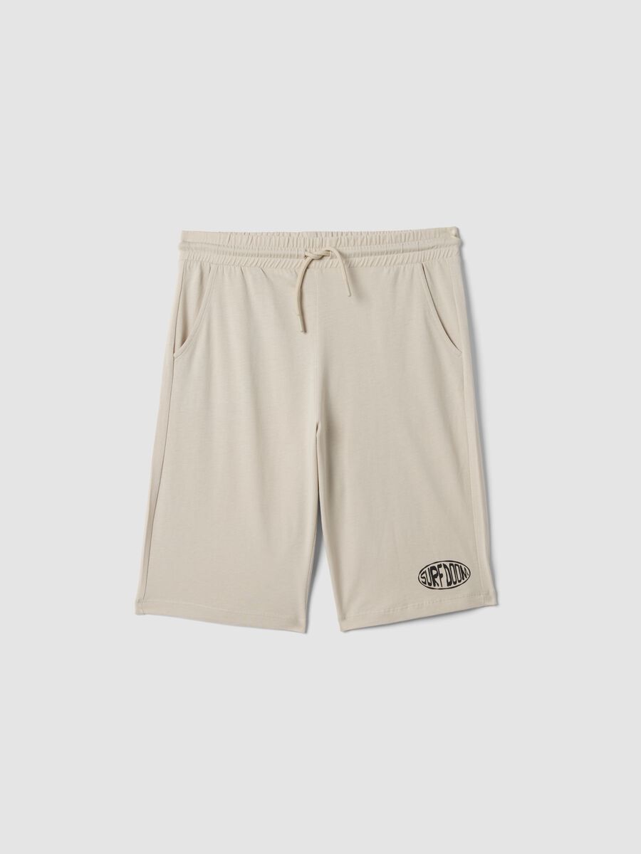 Beige organic cotton Bermuda shorts with elasticated waist_0