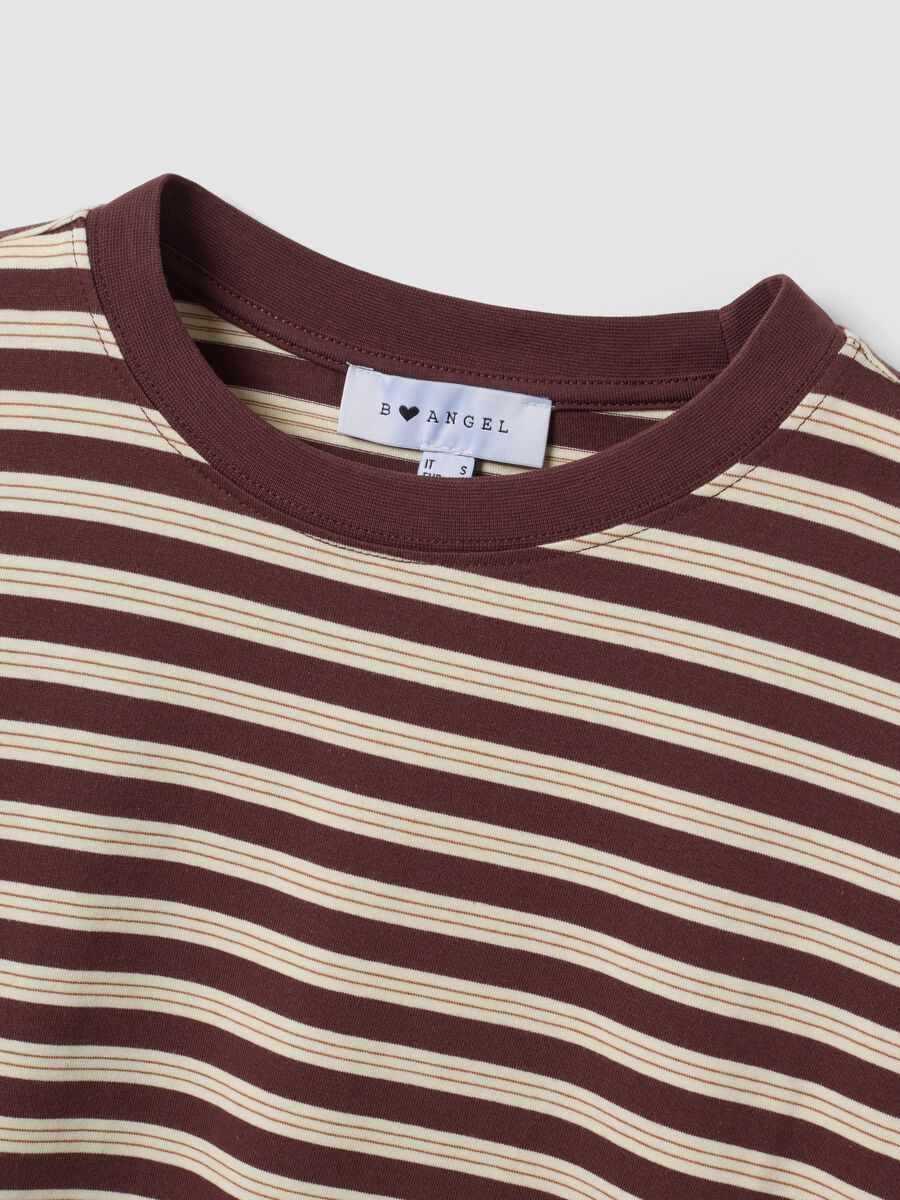 Brown striped pure cotton T-shirt with crew neck, relaxed fit_5