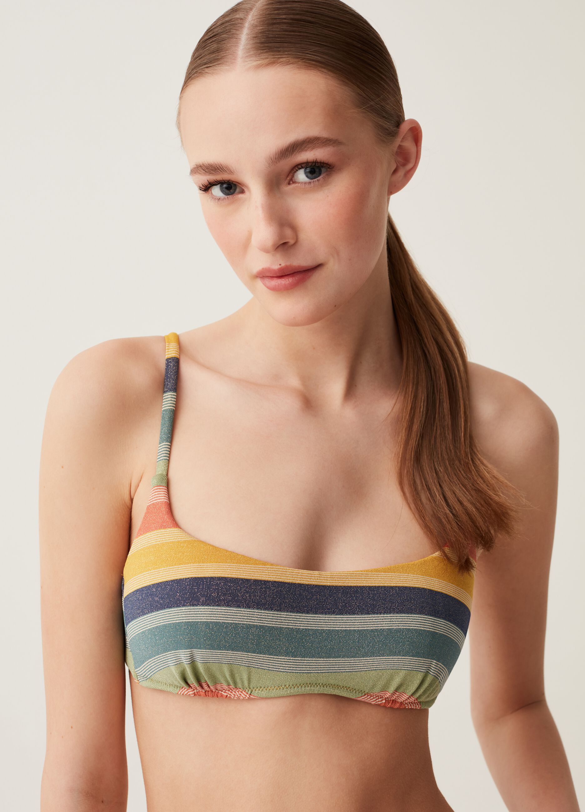 Bikini top in striped lurex
