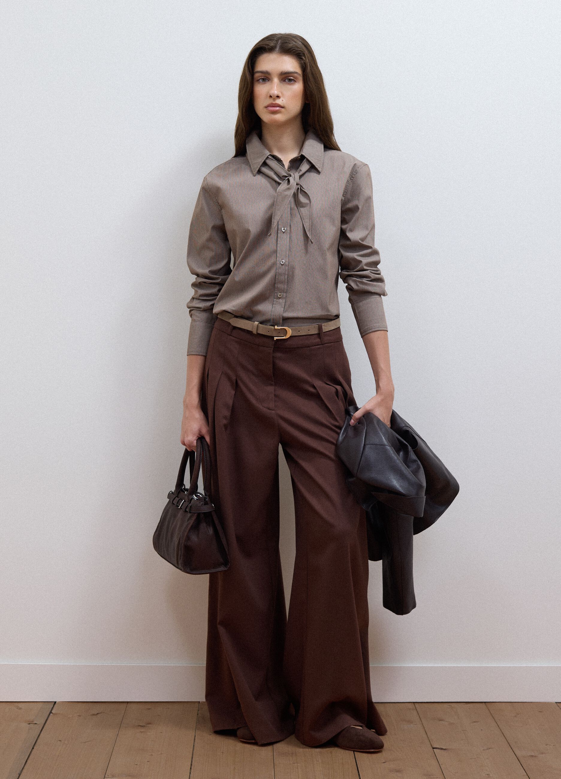 Multicolour stretch-cotton shirt with scarf collar