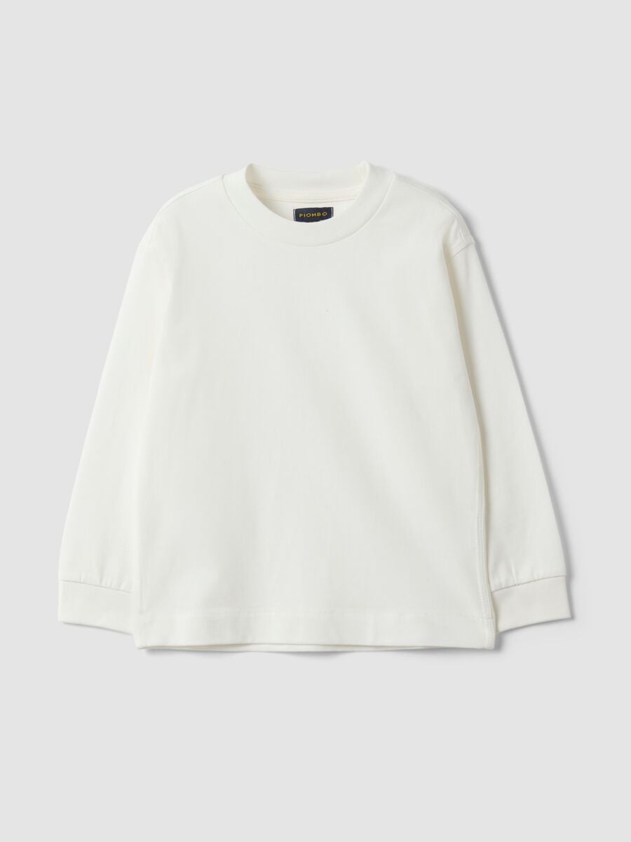 White pure cotton long-sleeve crew-neck T-shirt for boys_0