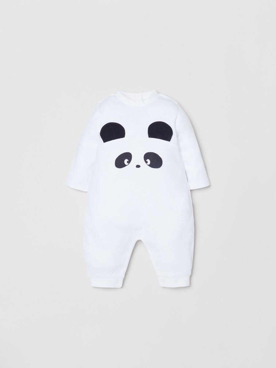 Cotton onesie with panda print_0