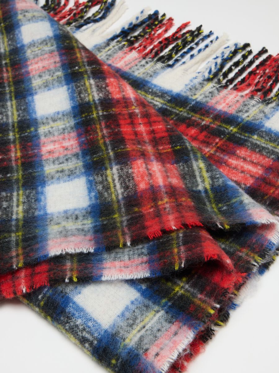 Multicolour Checked Scarf with Fringes_3