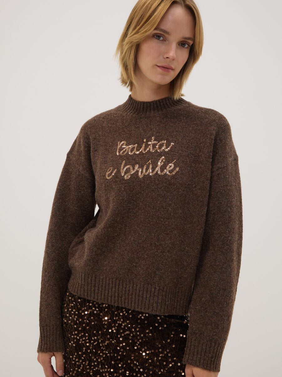 Brown wool-blend jumper with high neck, oversized fit_2