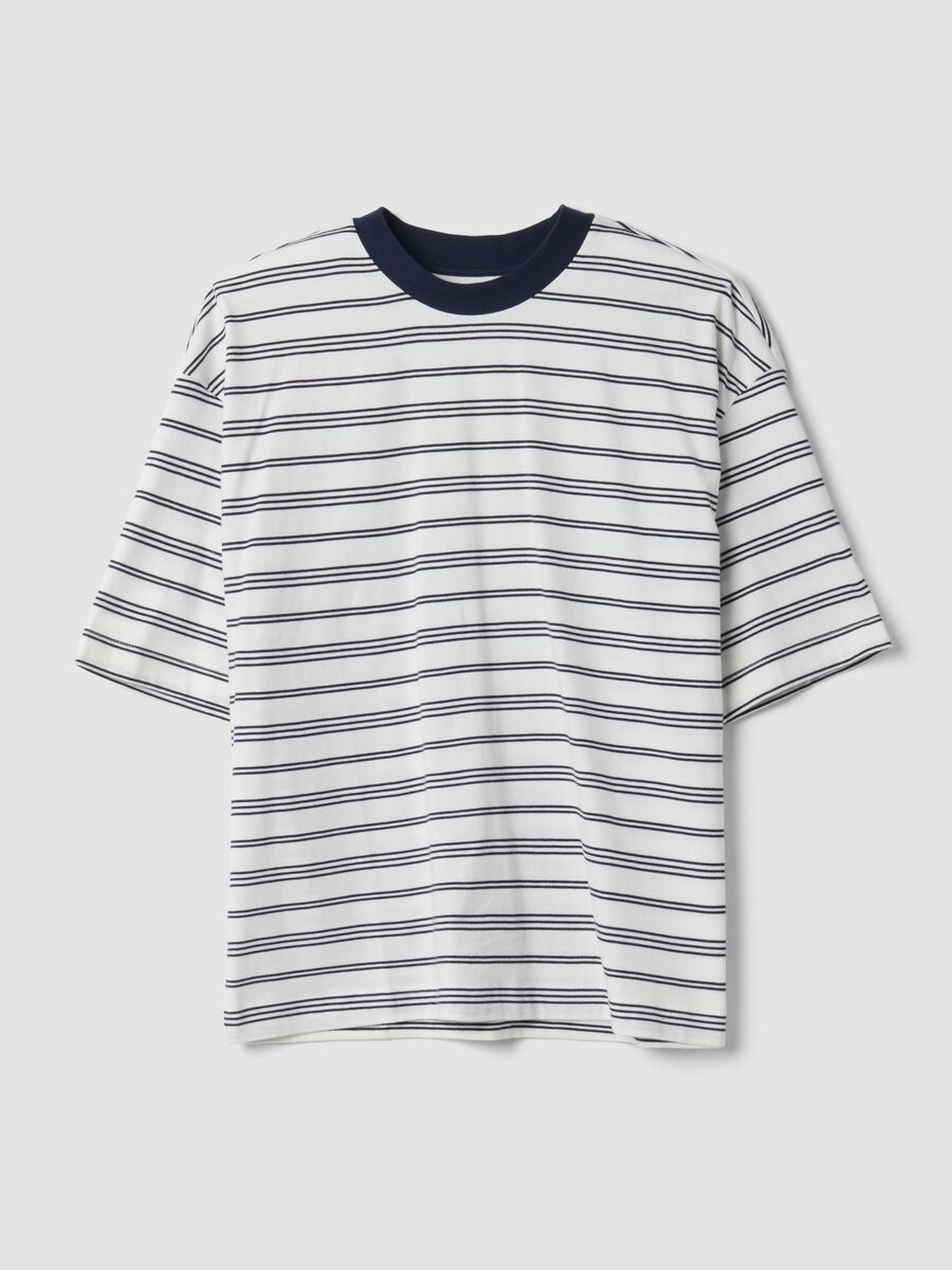 T-shirt blu a righe in puro cotone boxy fit_0