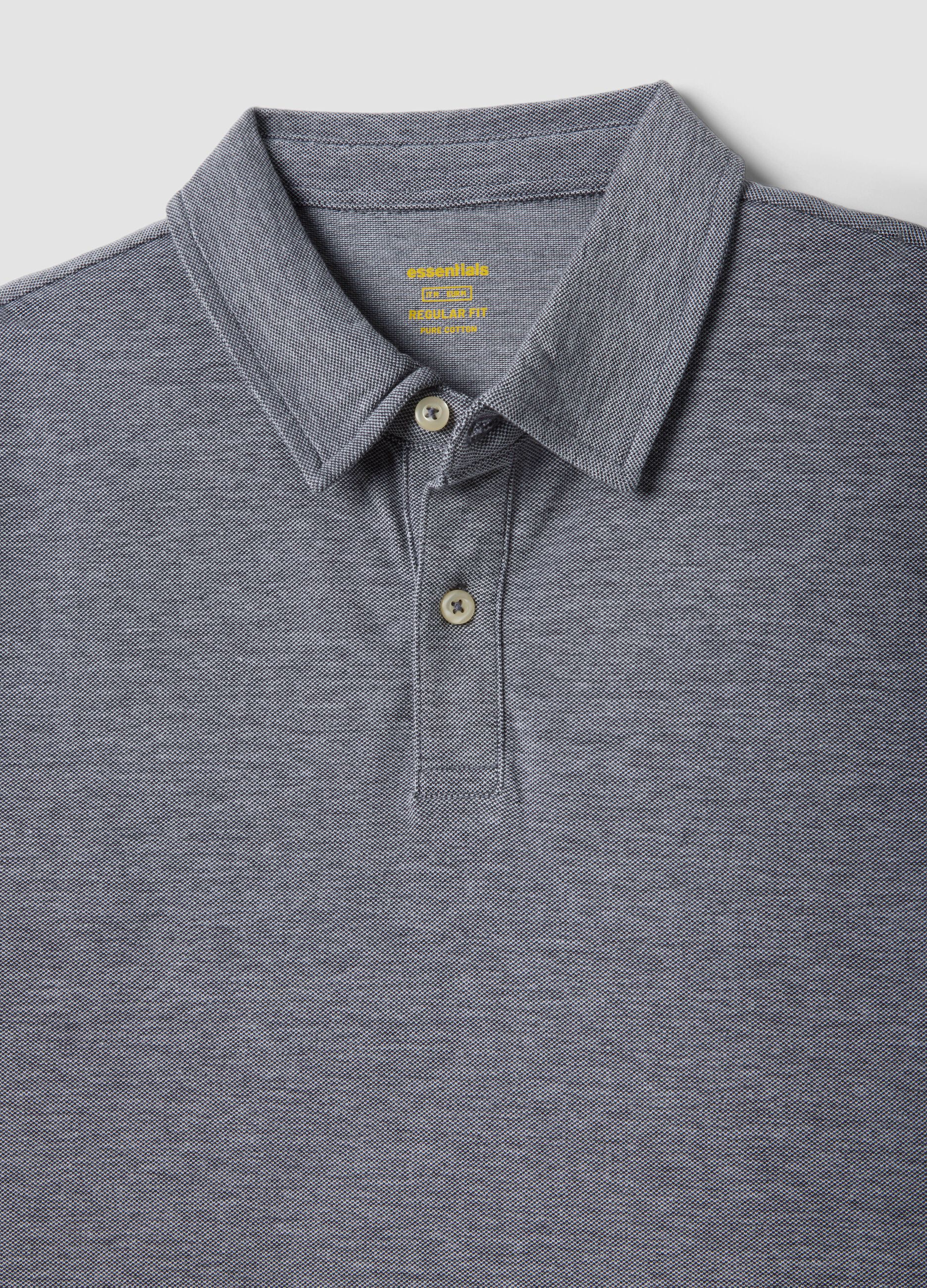 Grey short-sleeved polo shirt in pure cotton