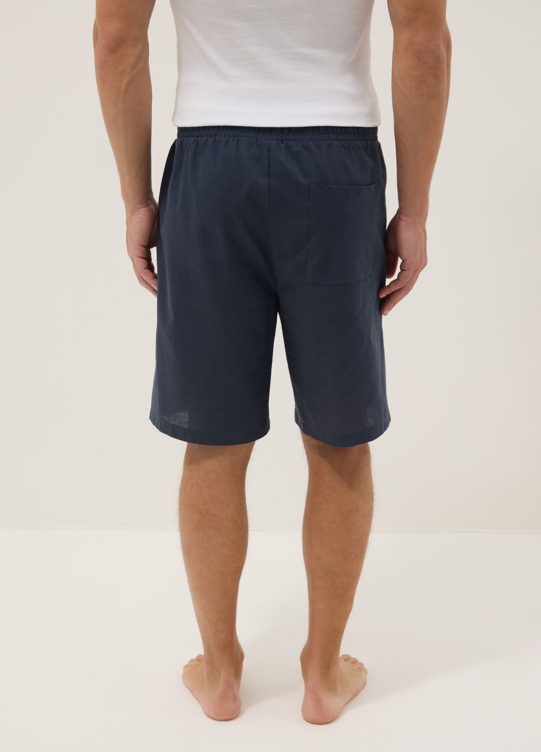 Blue cotton and linen blend pyjama shorts, regular fit