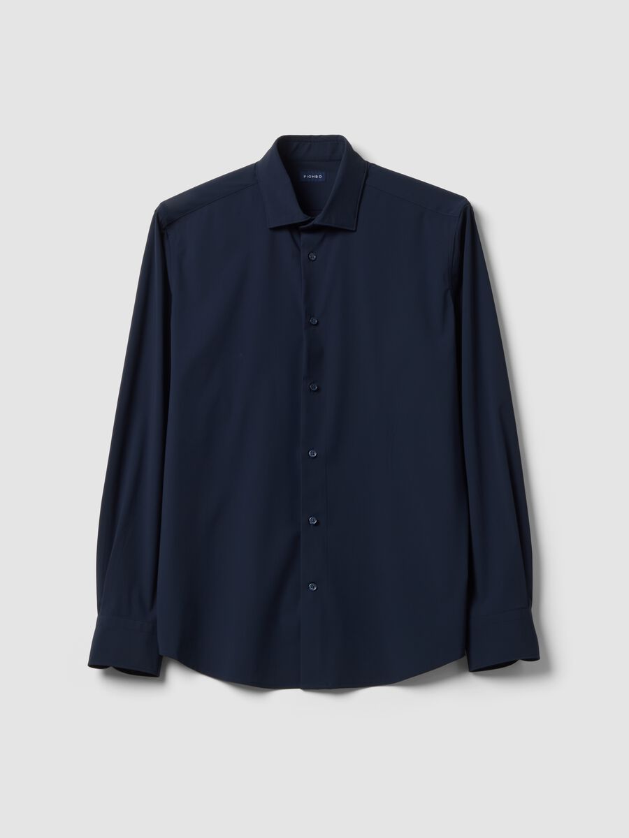 Blue slim-fit shirt in breathable stretch fabric with 4-way stretch_0