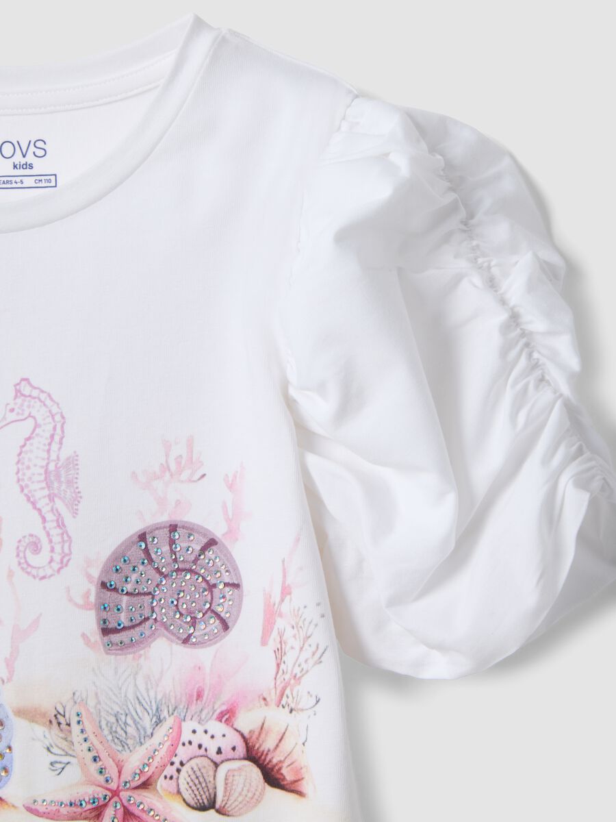 White stretch cotton T-shirt with puff sleeves_2