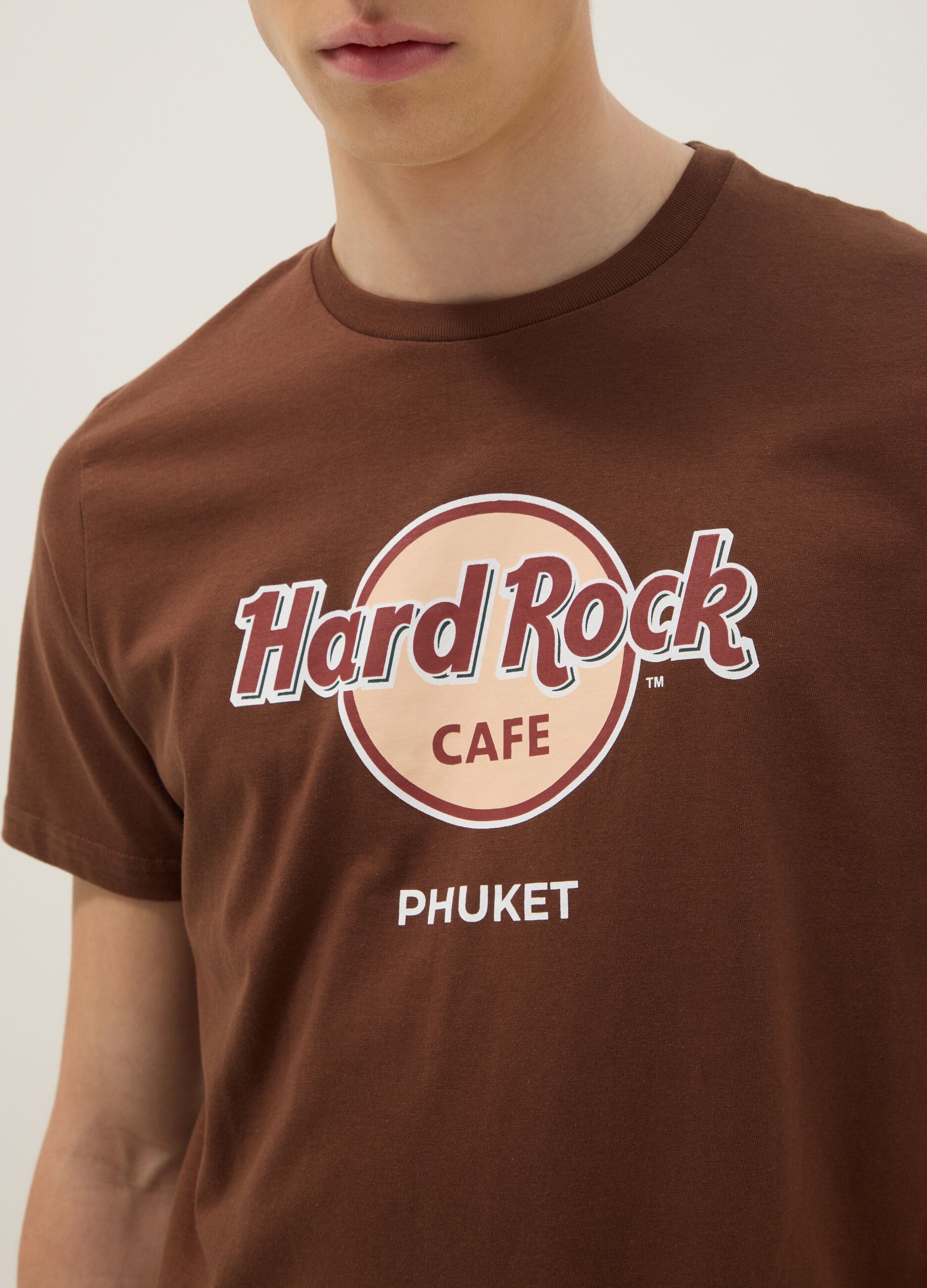 Braunes T-Shirt aus reiner Baumwolle mit Hard Rock Cafe-Print, Regular Fit