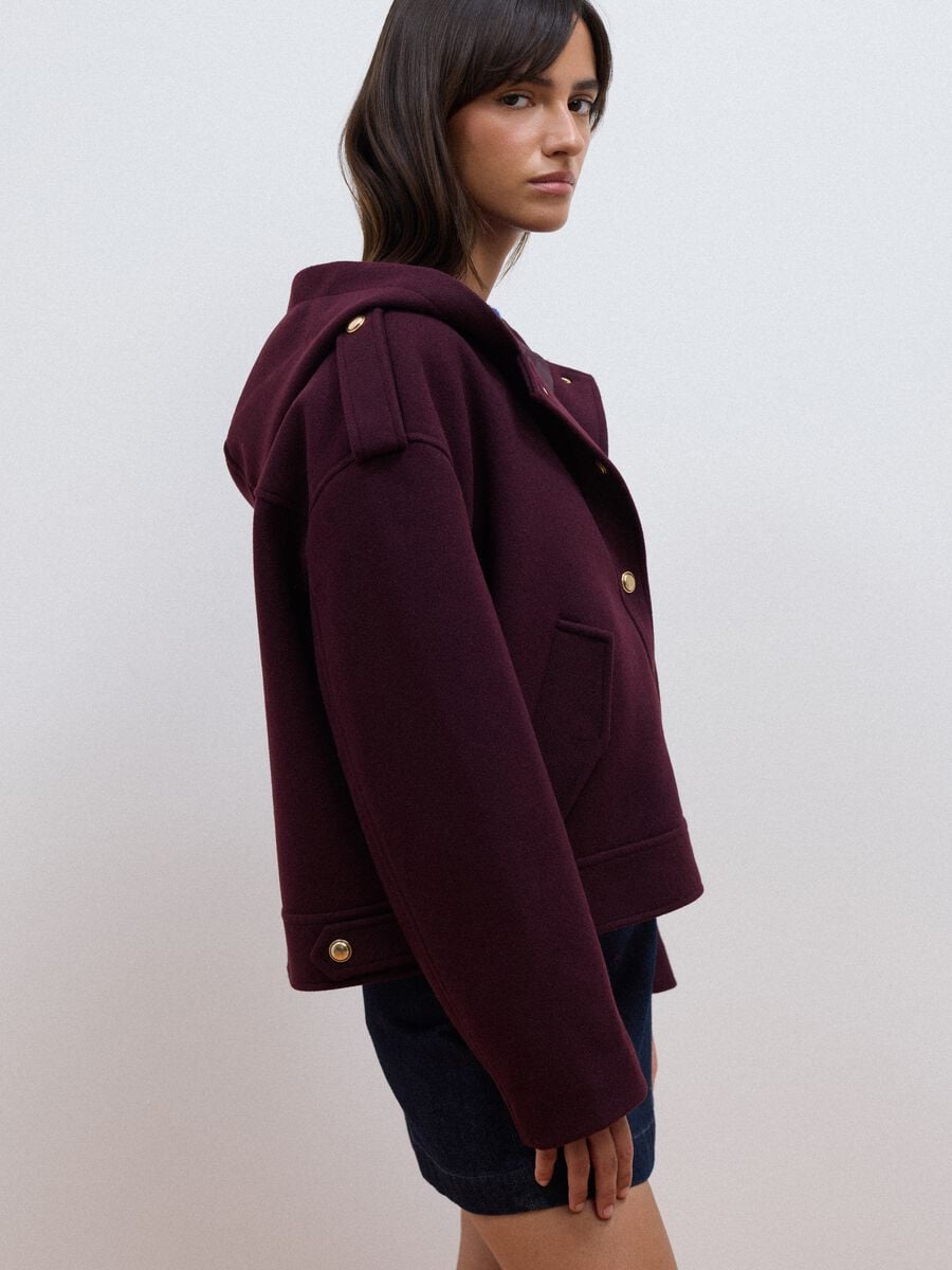 Purple hooded jacket with press-stud fastening_2