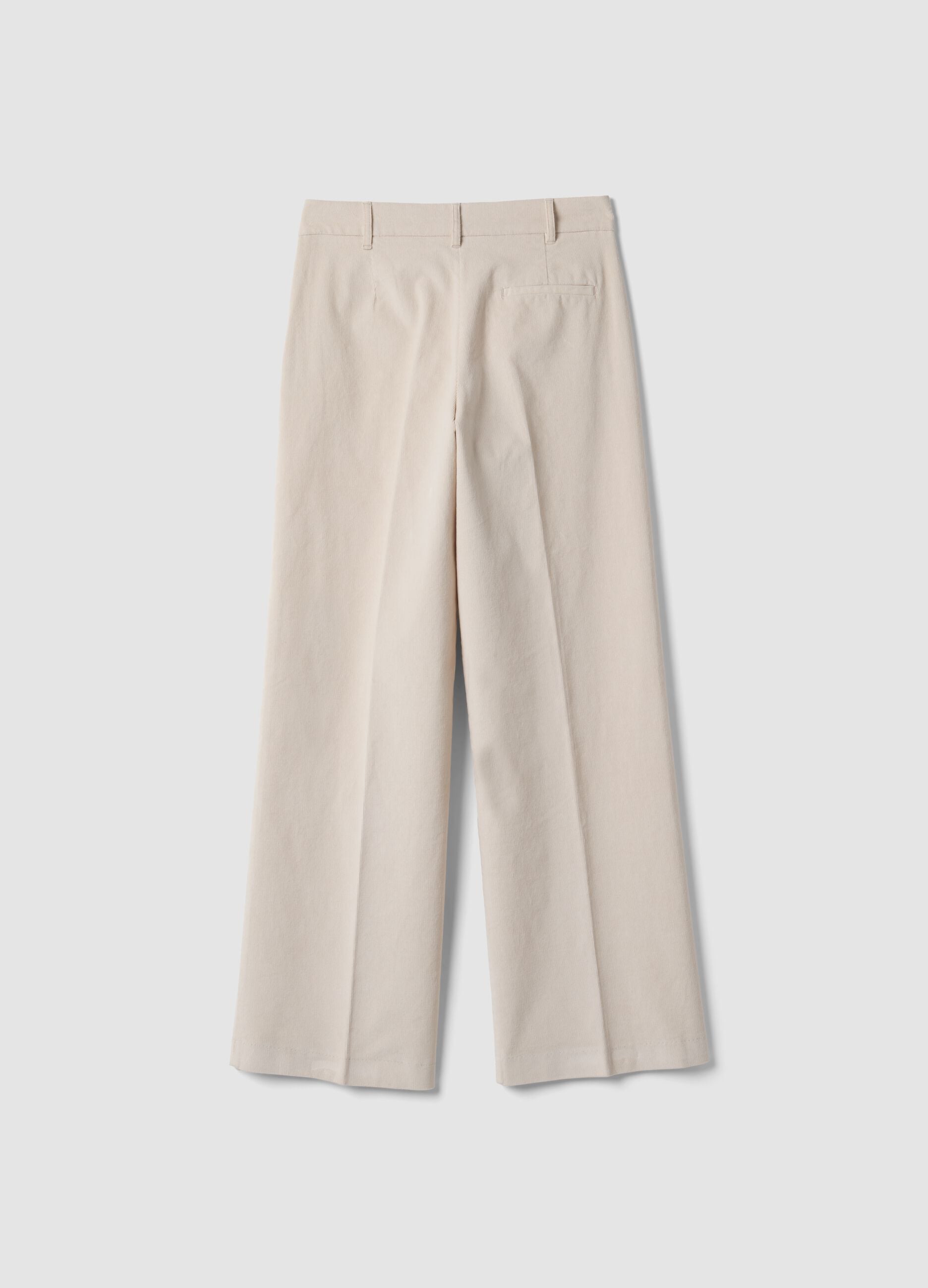 Cal&ccedil;as The Iconic Pants bege em algod&atilde;o el&aacute;stico canelado, straight fit