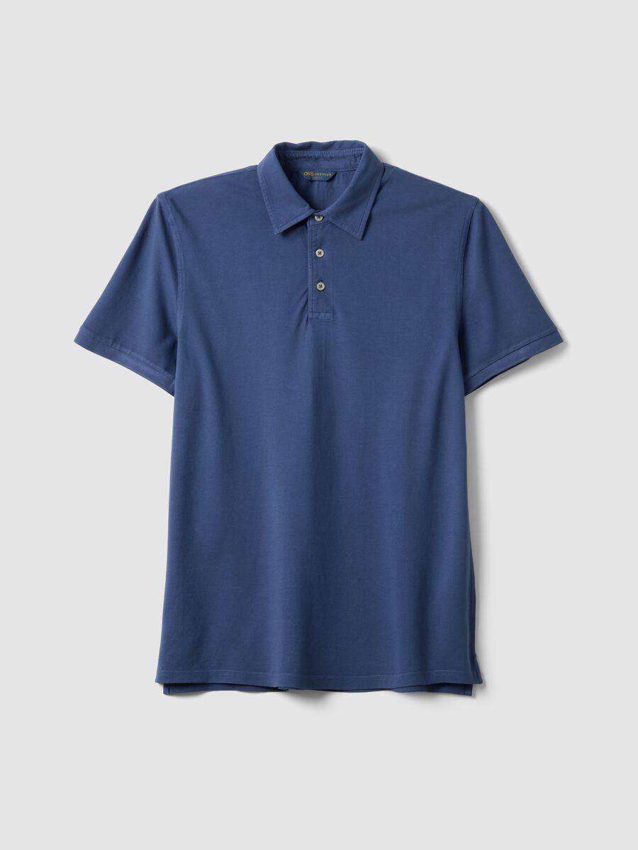 Blaue Slim-Fit-Poloshirt aus reiner Baumwolle mit kurzen &Auml;rmeln_0