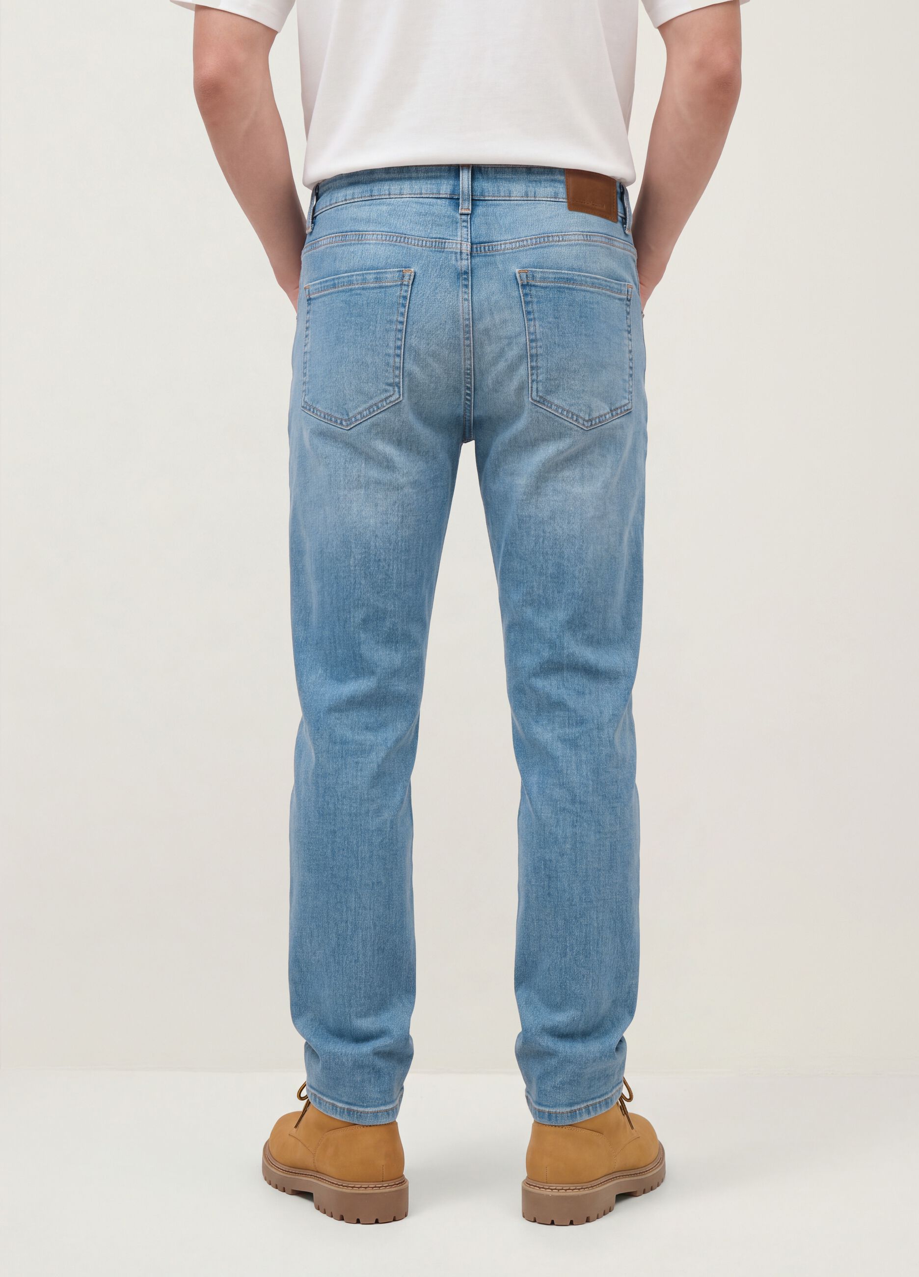 Light blue stretch cotton denim jeans, regular fit