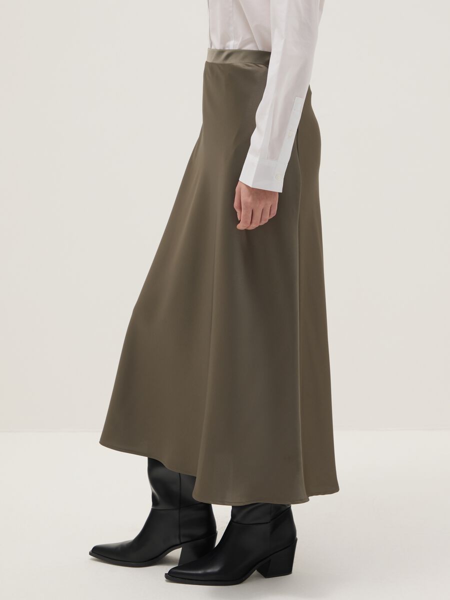 Grey satin skirt with regular fit and elastic waist_3