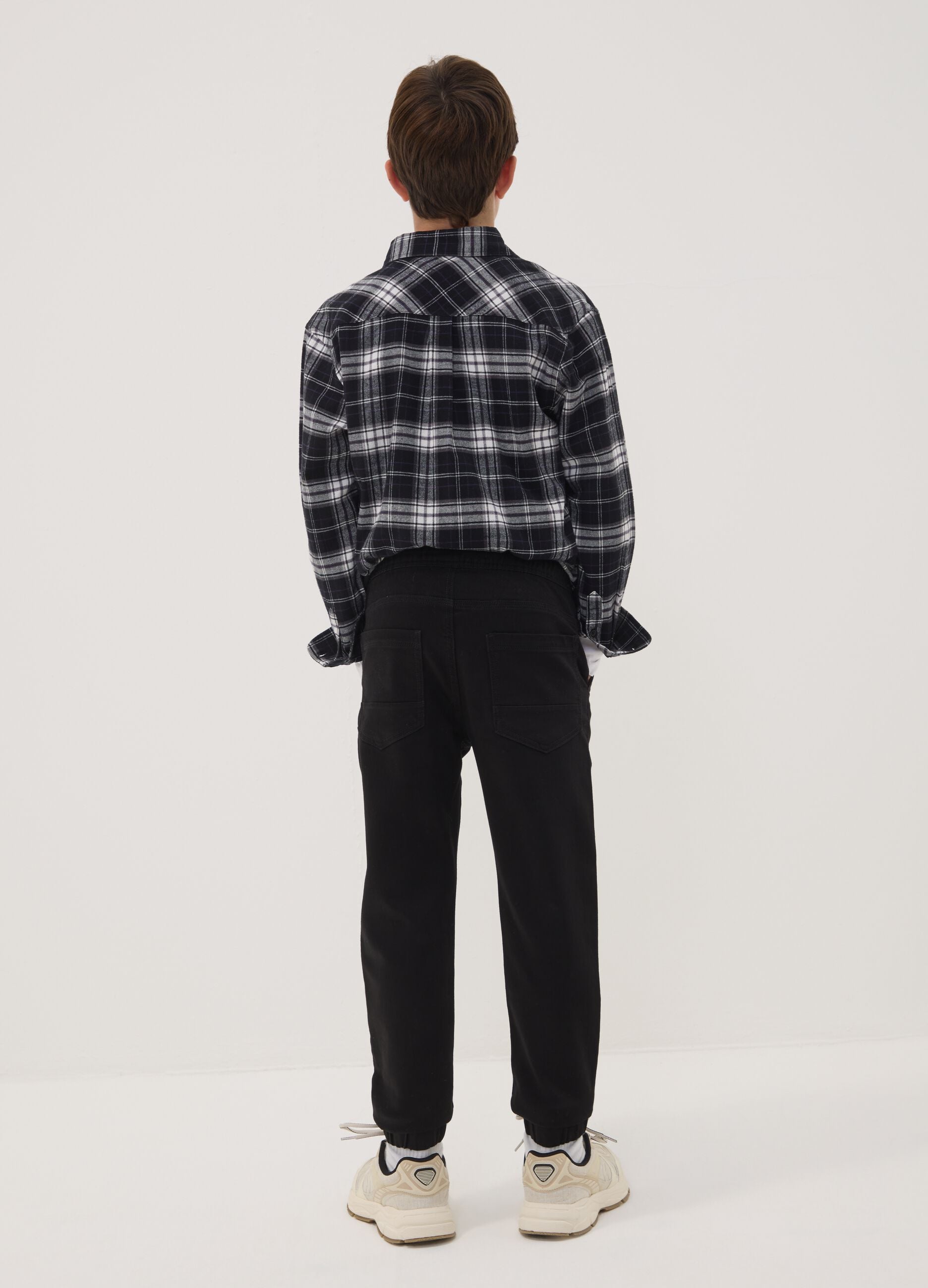 Black stretch-cotton denim joggers with elasticated waistband for boys