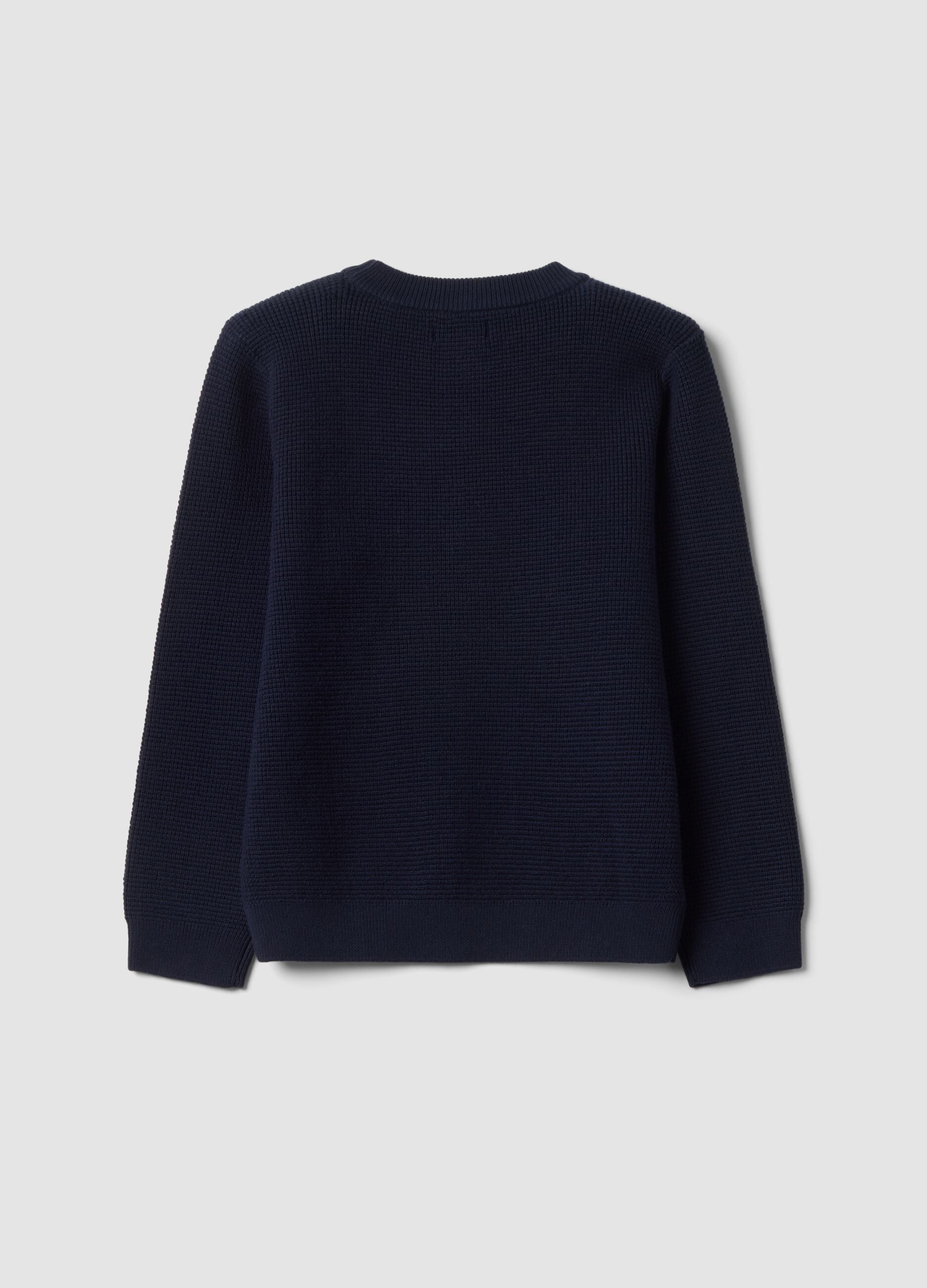 Maglia blu in misto cotone girocollo lavorata a maglia