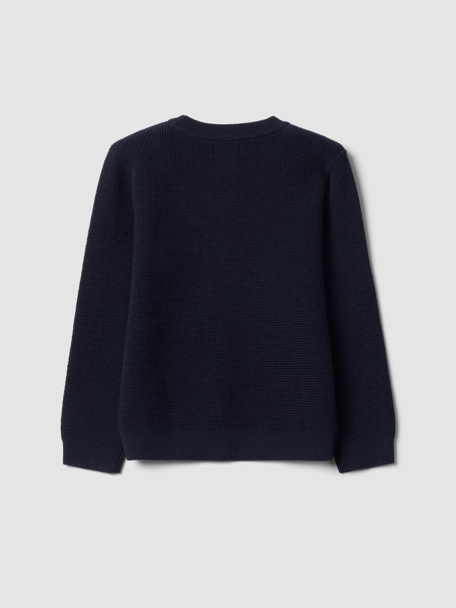 Maglia blu in misto cotone girocollo lavorata a maglia_1