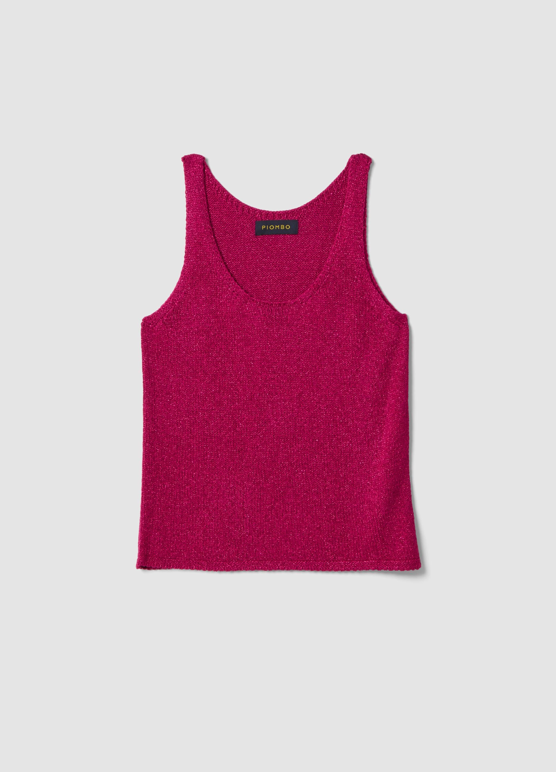 Pink viscose-blend regular-fit glitter tank top