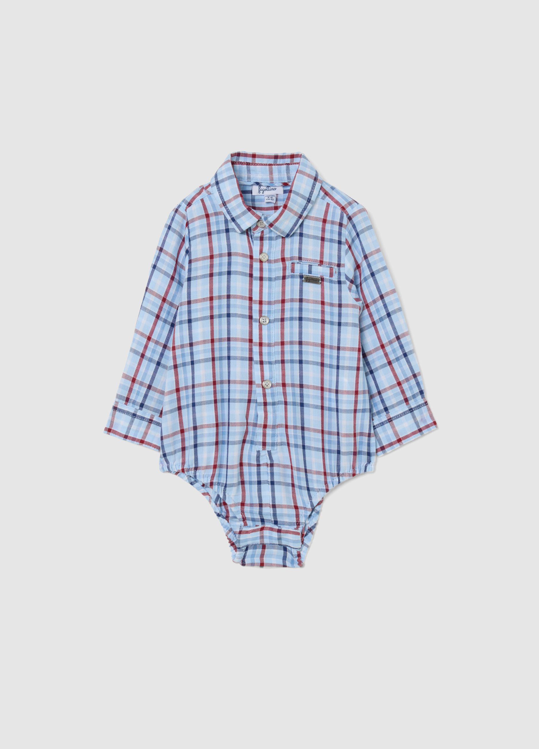 Multicoloured check baby bodysuit in pure cotton with collar