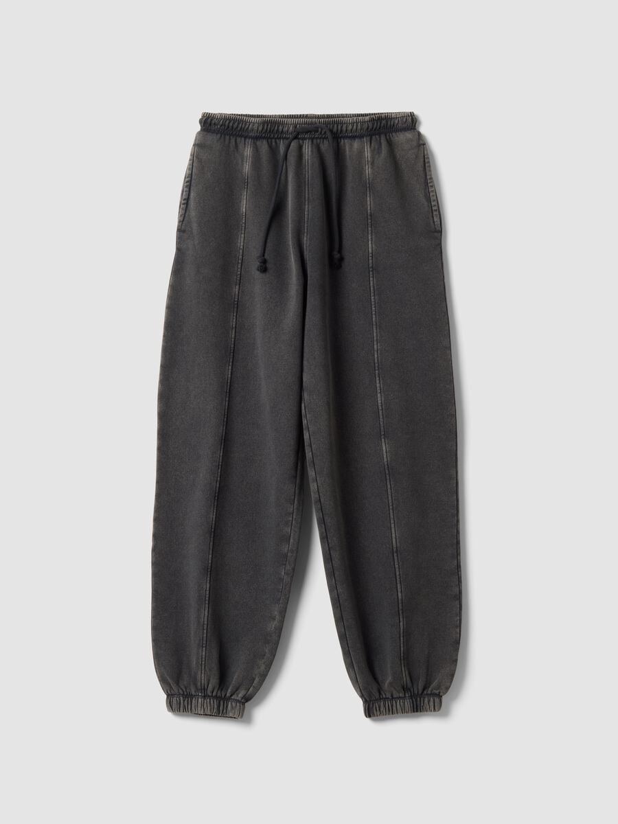 Grey cotton-blend jogger trousers with drawstring_5
