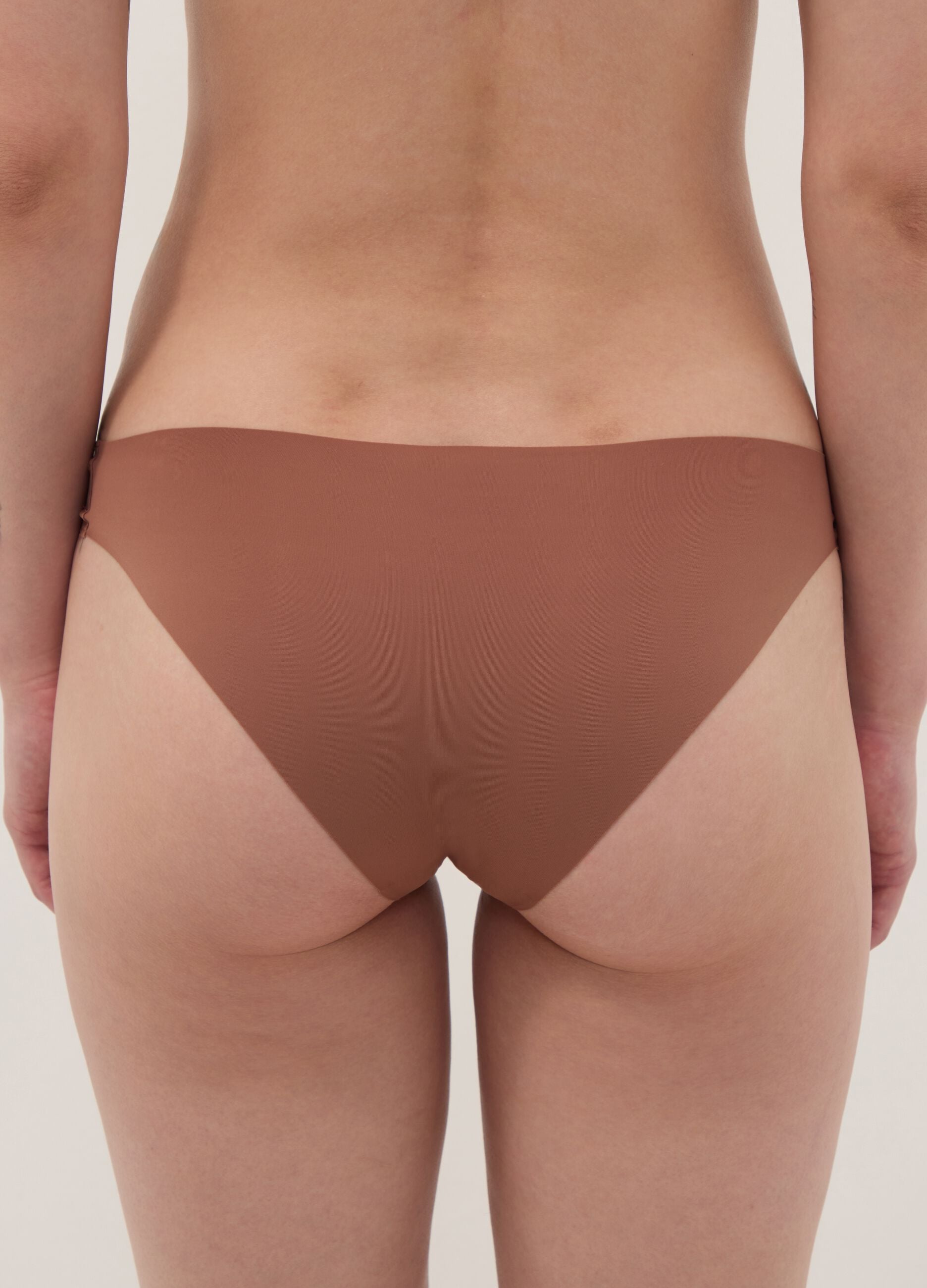 Brown stretch microfibre briefs with regular waist