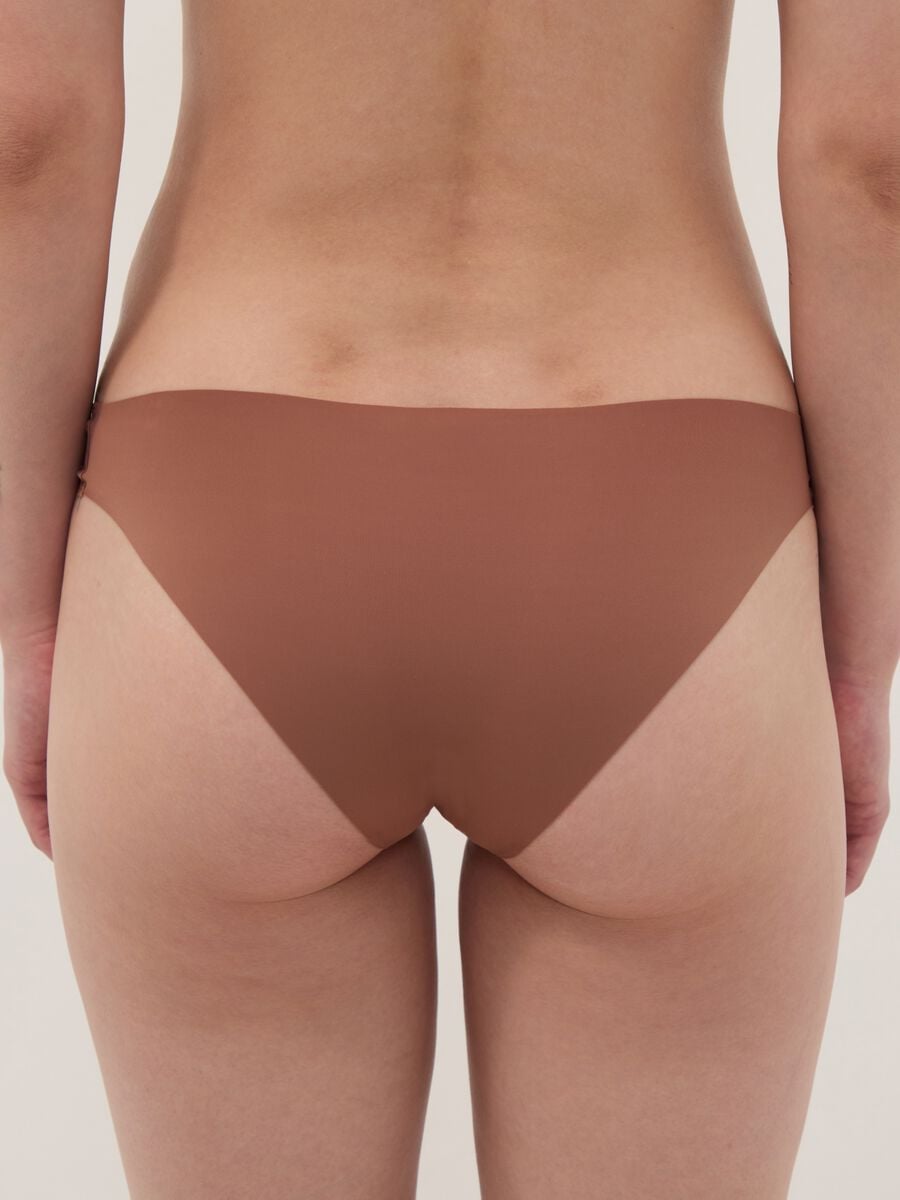 Brown stretch microfibre briefs with regular waist_2