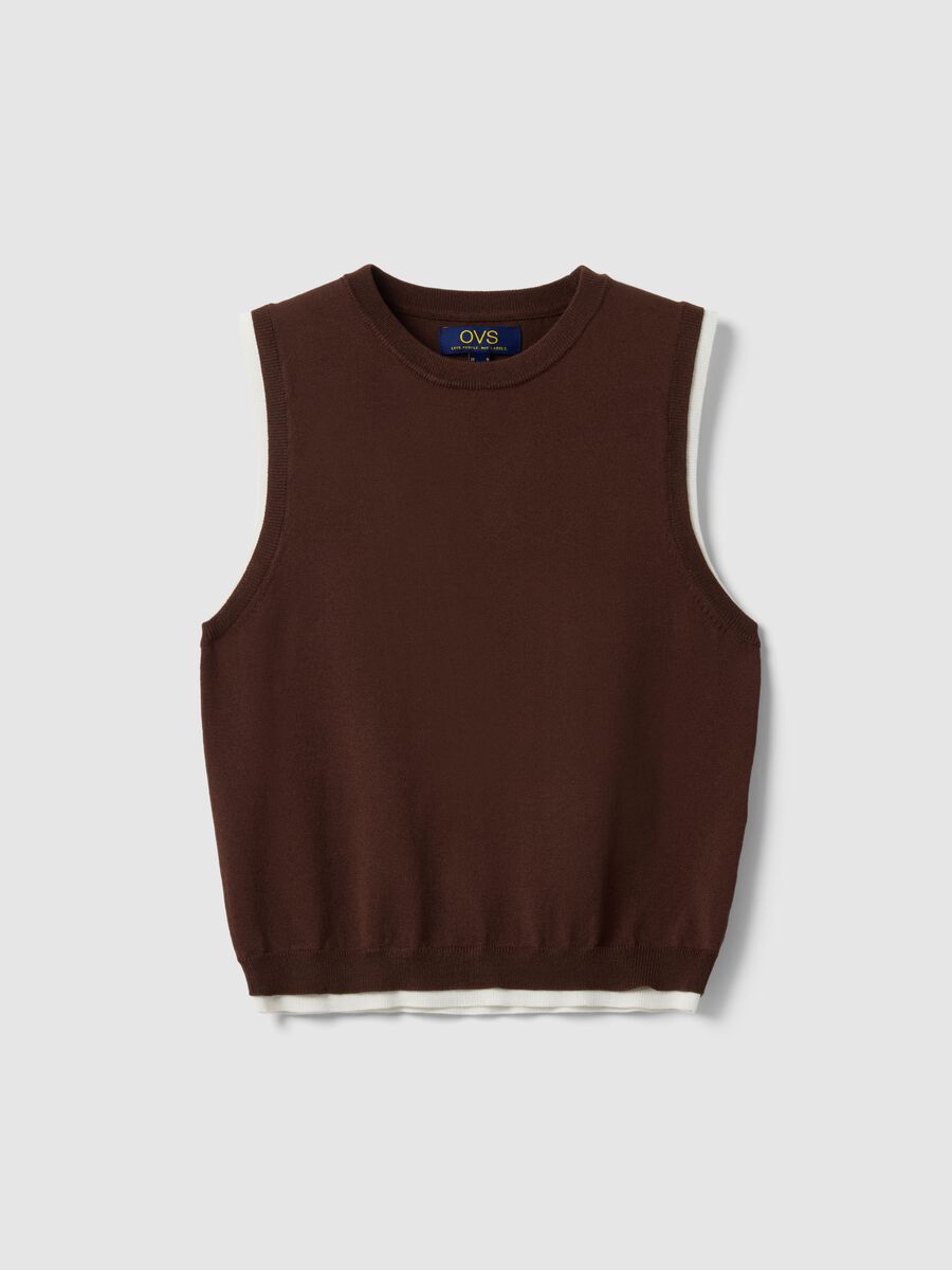 Brown Sleeveless Viscose Blend Tank Top - Regular Fit_4