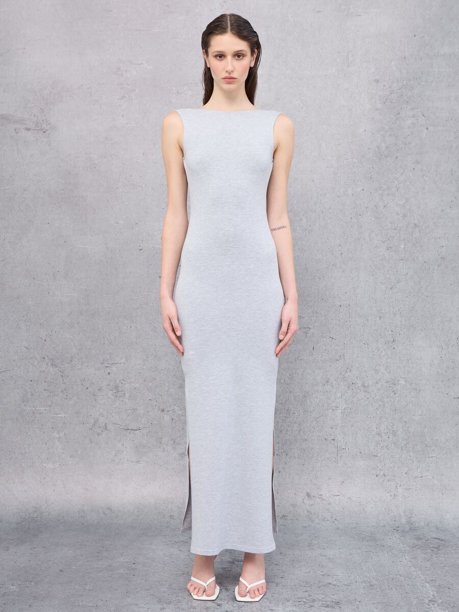 Grey Melange Backless Long Dress _0