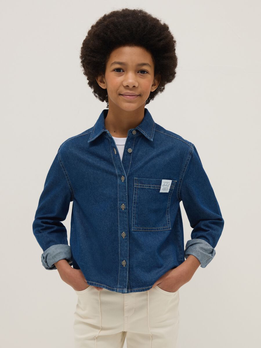 Girls' blue pure cotton shirt with regular fit_0