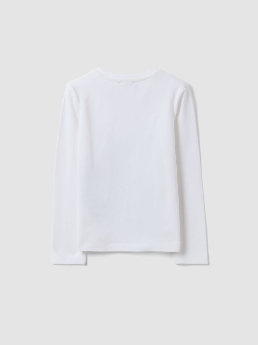White stretch cotton T-shirt with leopard print for girls_2