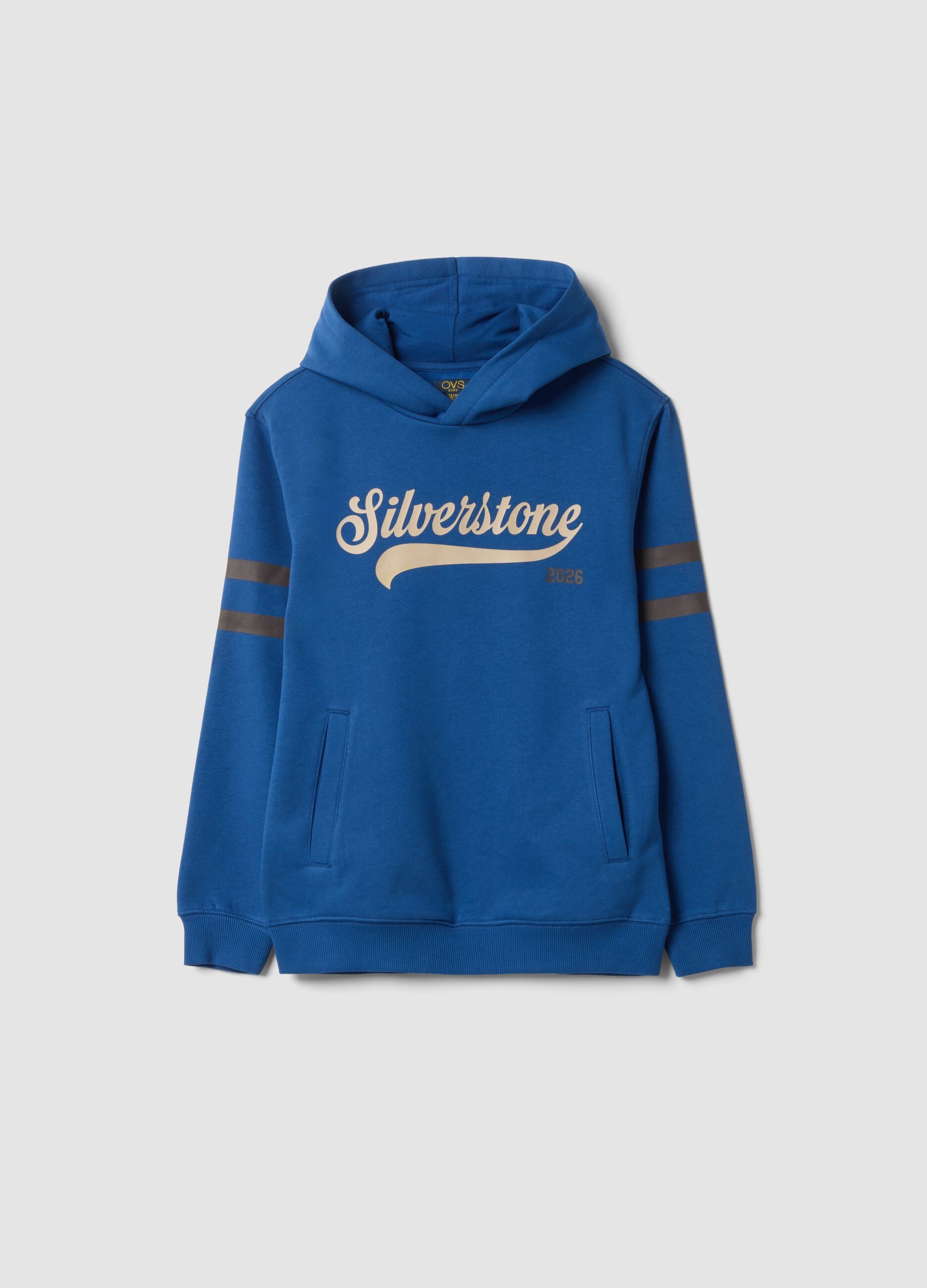 Blue cotton-blend hoodie with crew neck