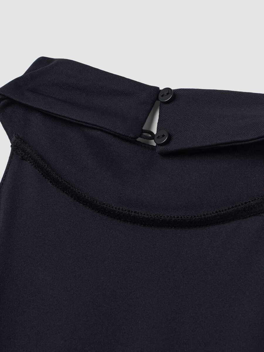 Black stretch dress with high neck and ruffle hem_6