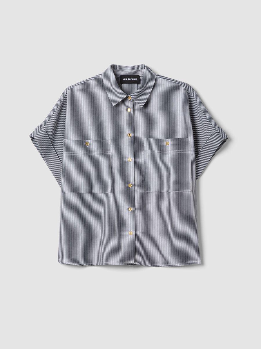 Blue striped short-sleeve shirt_4