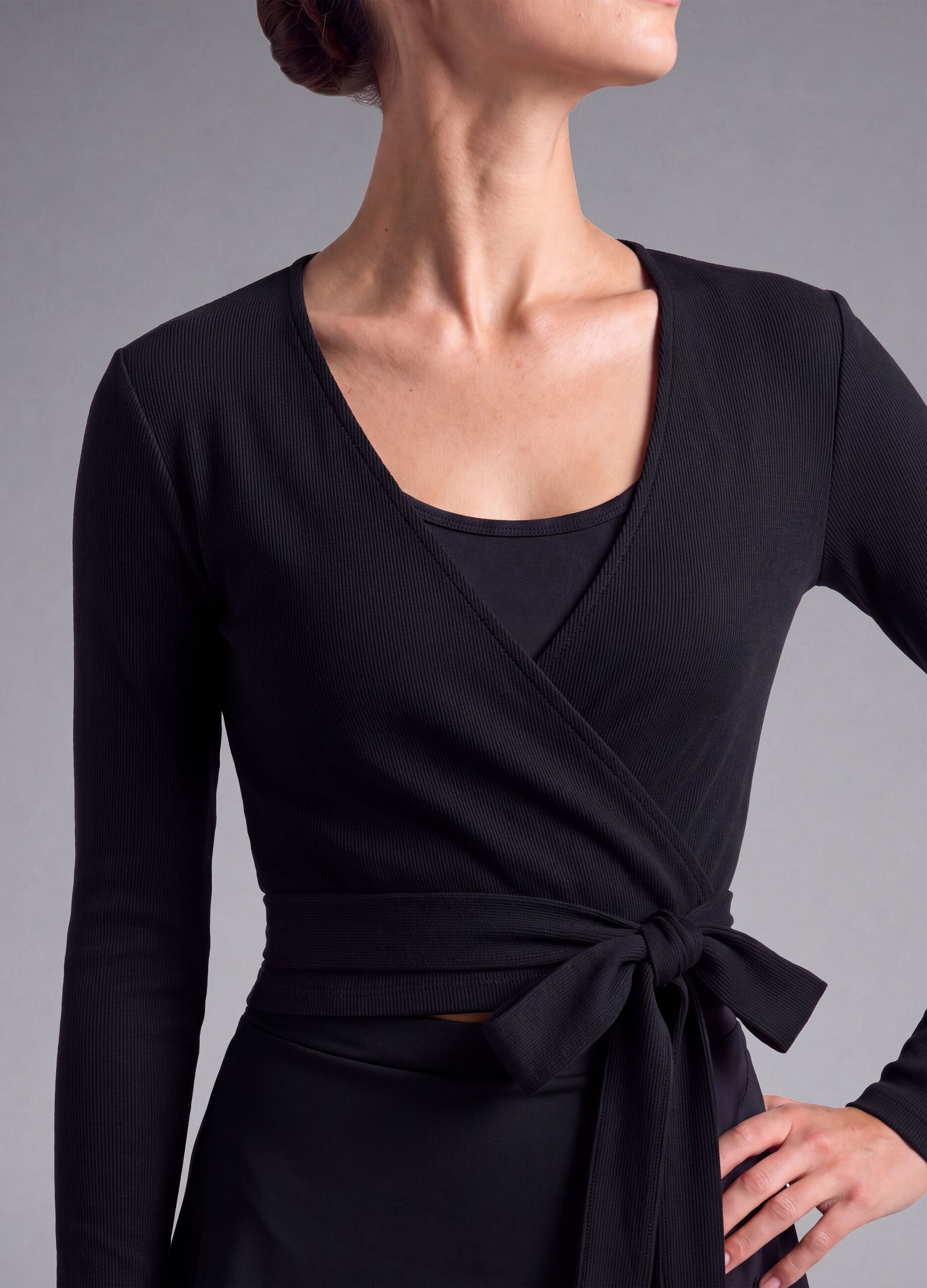 Blue stretch-cotton cardigan with deep V-neck
