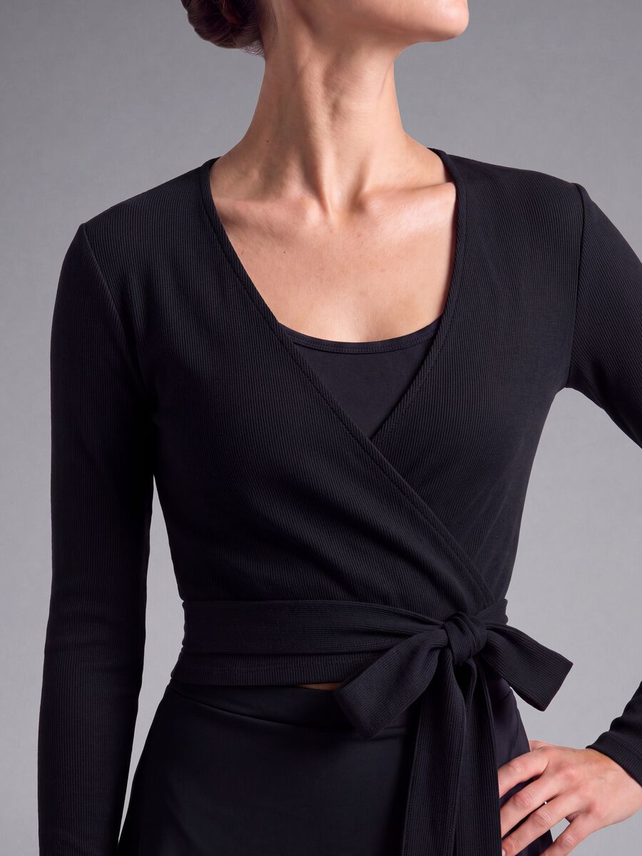 Blue stretch-cotton cardigan with deep V-neck_5