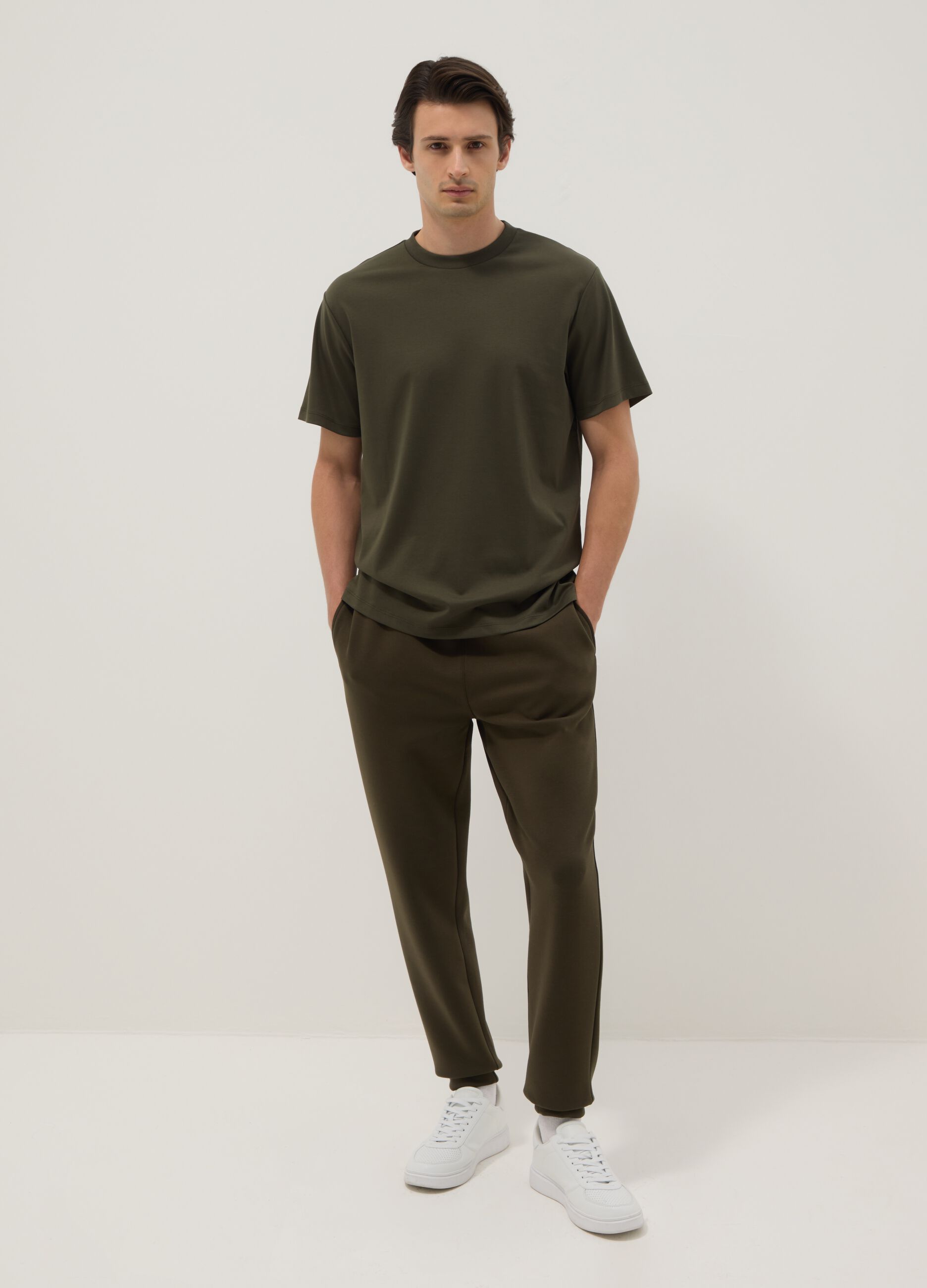 Brown cotton blend regular fit jogger trousers