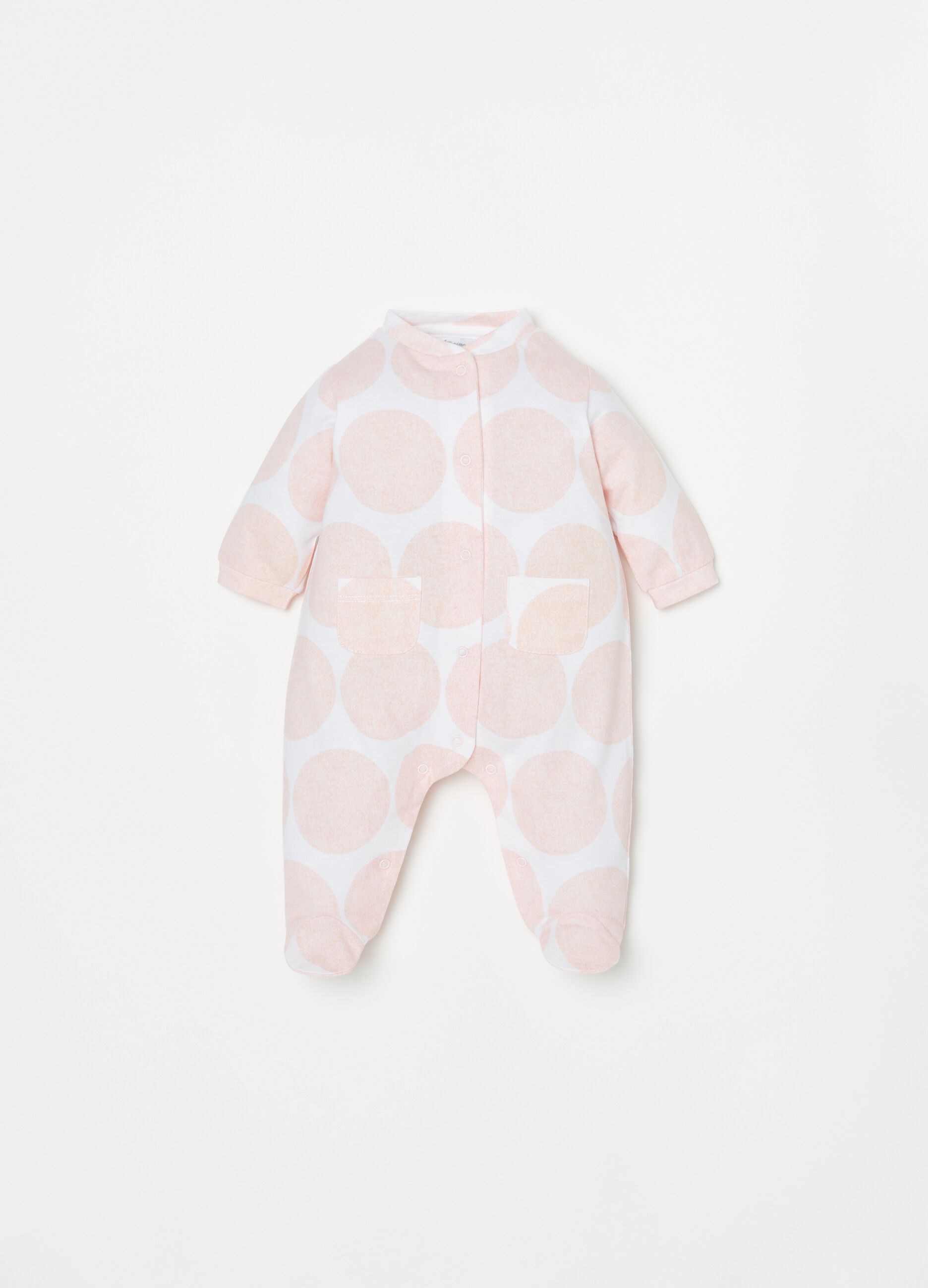 Cotton onesie with feet and maxi polka dots pattern