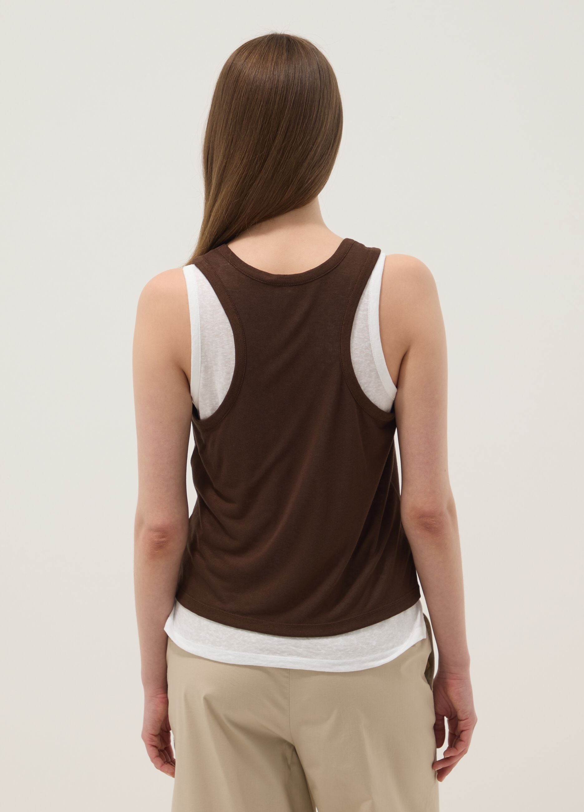 Brown viscose-blend tank top, regular fit