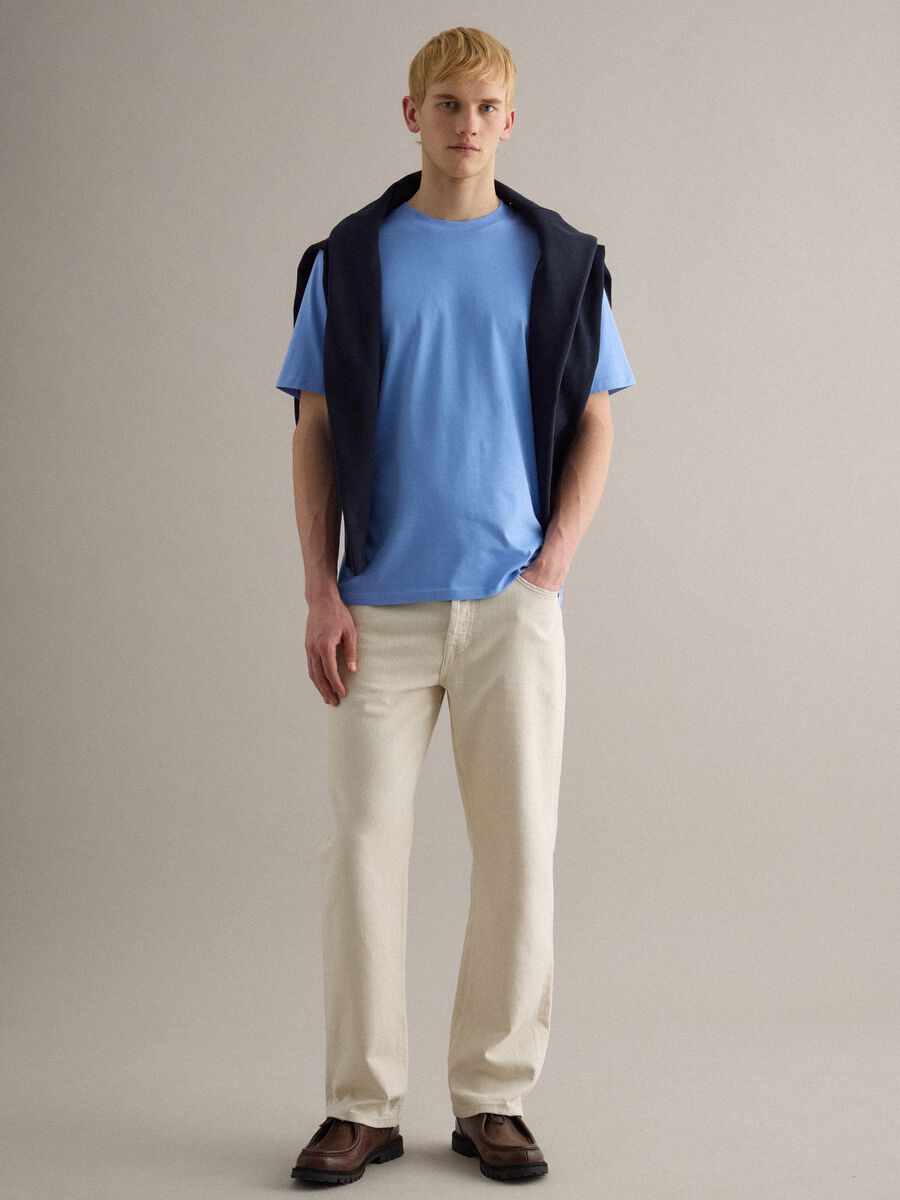 Light Blue Crew Neck Pure Cotton T-shirt Relaxed Fit_2