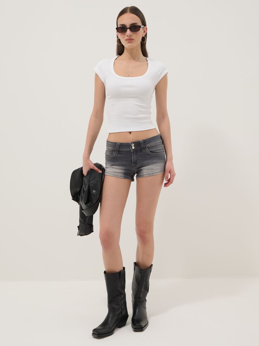 Camiseta blanca de algod&oacute;n el&aacute;stico de manga corta_1