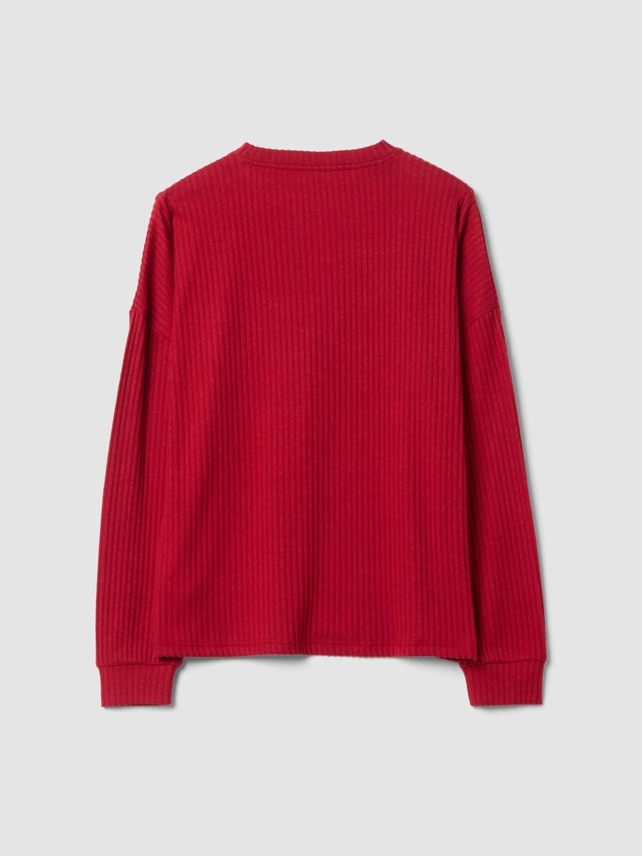 Maglia pigiama rossa in misto viscosa elasticizzata a costine regular fit_2