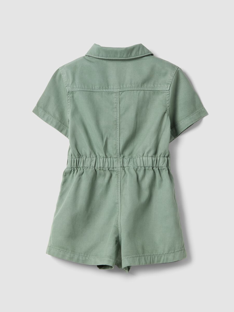 Green lyocell and cotton blend romper for girls with regular fit_1